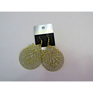 Gold Leaf Aztec Frost Dangly Earrings Sparkly Boho Hook‎